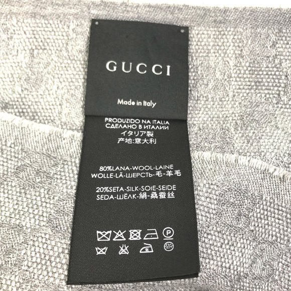 GUCCI 542984 GG Fringe Scarf, Wool/Silk, Men's, Gray, Blue, and Black